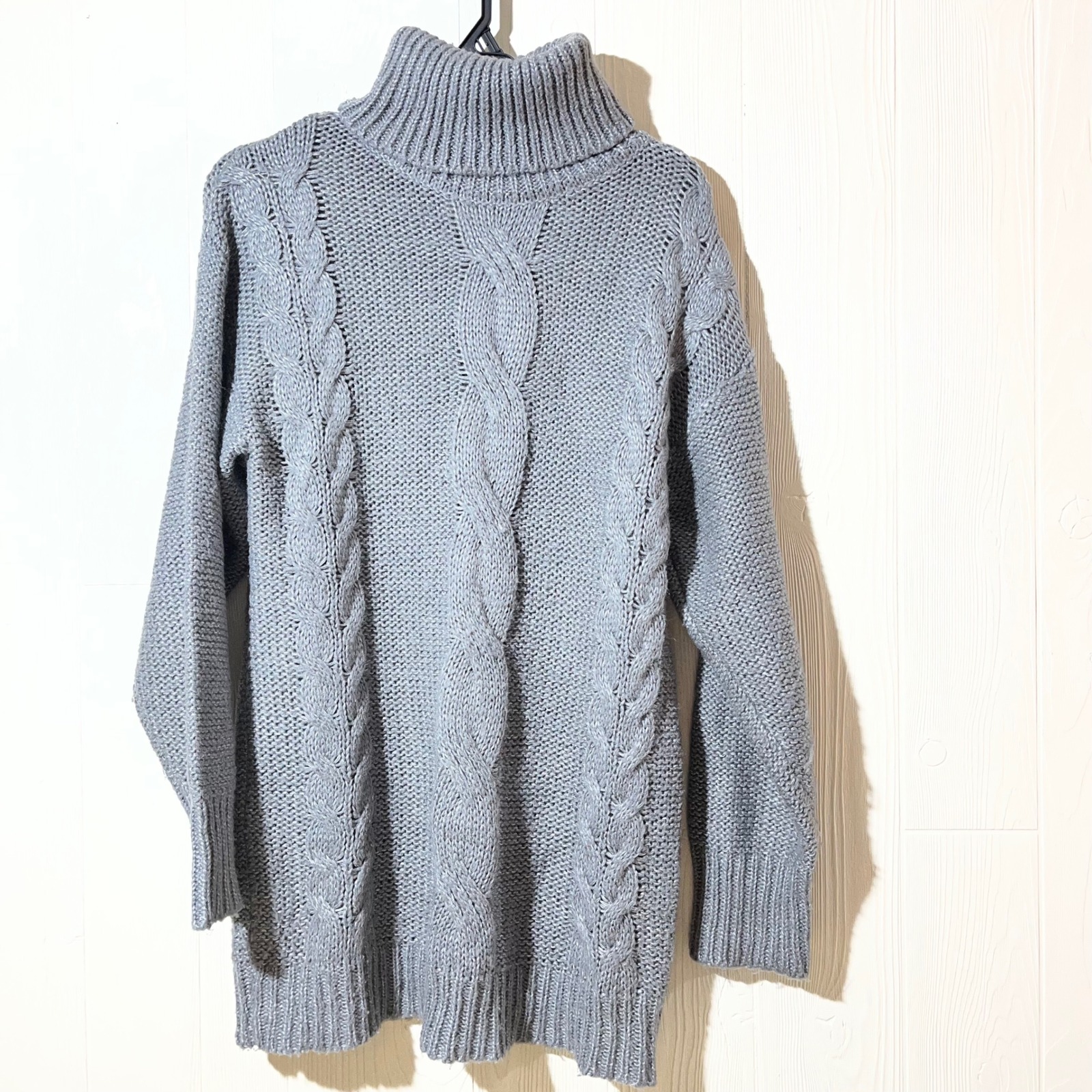 Harper Heritage Gray Cable Knit Turtleneck Sweater Tunic Womens Medium